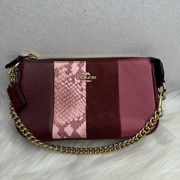 Coach Large 19 Suede Snakeskin Embossed Leather Wristlet - Picture 1 of 10